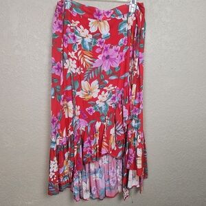 Cynthia Rowley Purple Floral on Red Floral Hi Lo Skirt Large (5188)